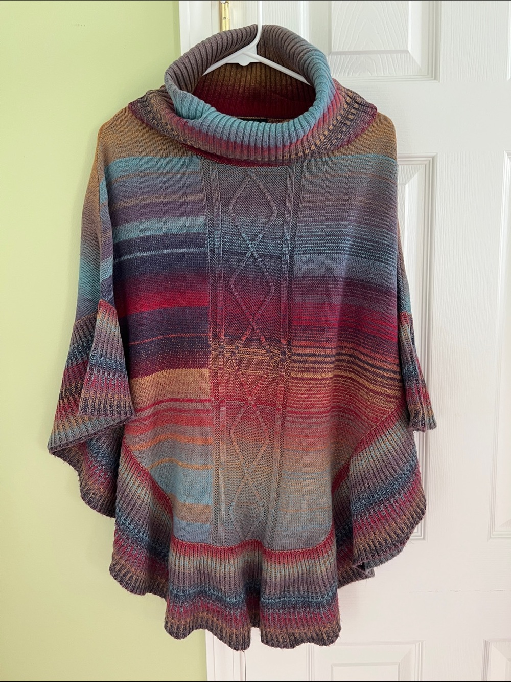 La Fee Verte Multicolor Striped Turtleneck Poncho Sweater - Cozy Fall Knit